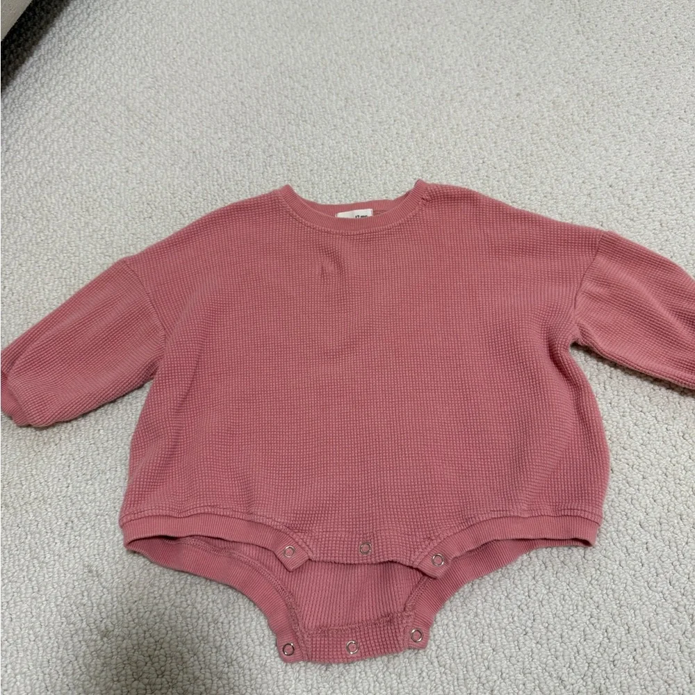 Junie Grey 12M Waffle Knit Baby Romper Top in Dusty Rose